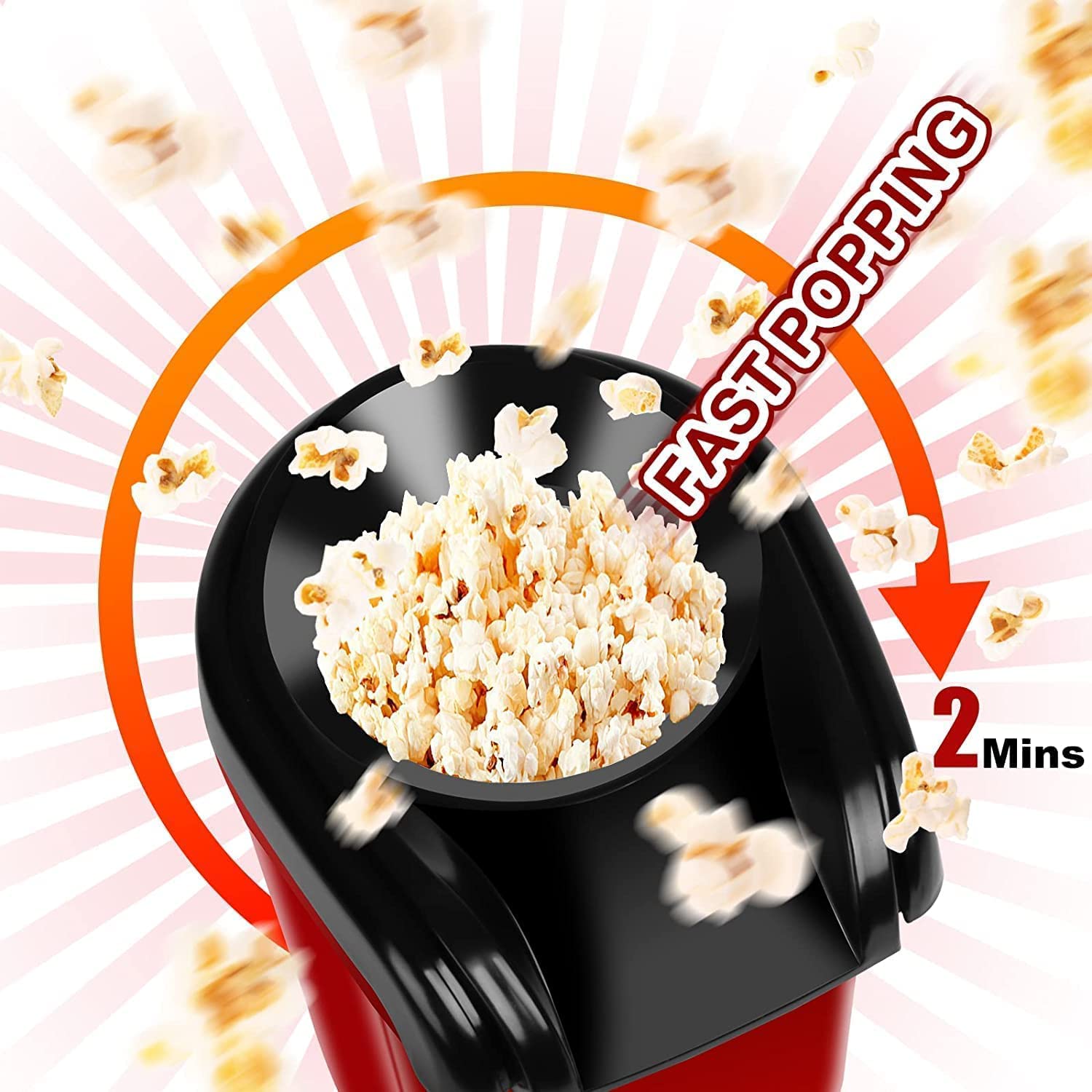 Playpulse (𝟏 𝐘𝐞𝐚𝐫 𝐰𝐚𝐫𝐫𝐚𝐧𝐭𝐲) Hot Air Popper, Electric Popcorn Maker Machine with 1200W, No oil needed, Healthy and Delicious Snack for Kids, Adults.Great for Holding Parties in Home