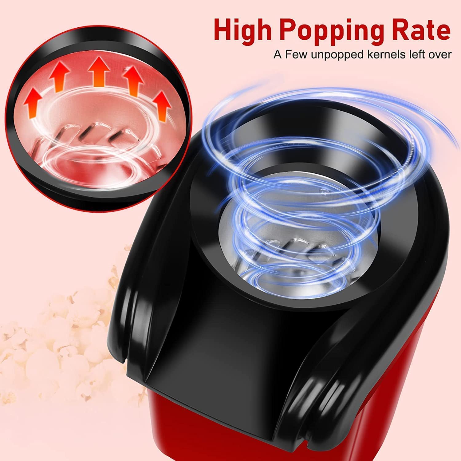 Playpulse (𝟏 𝐘𝐞𝐚𝐫 𝐰𝐚𝐫𝐫𝐚𝐧𝐭𝐲) Hot Air Popper, Electric Popcorn Maker Machine with 1200W, No oil needed, Healthy and Delicious Snack for Kids, Adults.Great for Holding Parties in Home