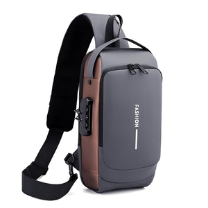 Storite Sling Bag for Men Stylish Crossbody Backpack for Men & Women, Anti-Theft Chest Bag with USB Charging Port, Messenger Bags, Casual Shoulder Bag (Grey Brown - 17 x 9 x 32 Cm)