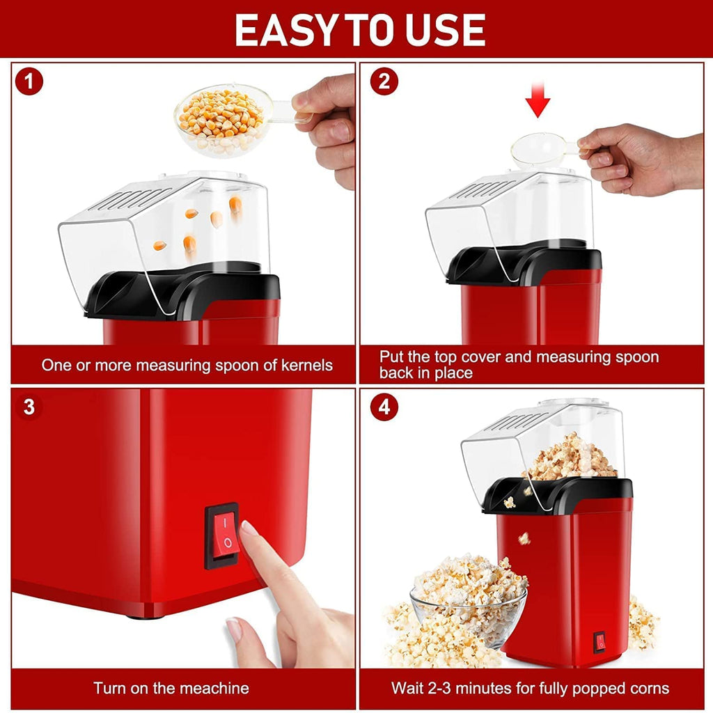 Playpulse (𝟏 𝐘𝐞𝐚𝐫 𝐰𝐚𝐫𝐫𝐚𝐧𝐭𝐲) Hot Air Popper, Electric Popcorn Maker Machine with 1200W, No oil needed, Healthy and Delicious Snack for Kids, Adults.Great for Holding Parties in Home