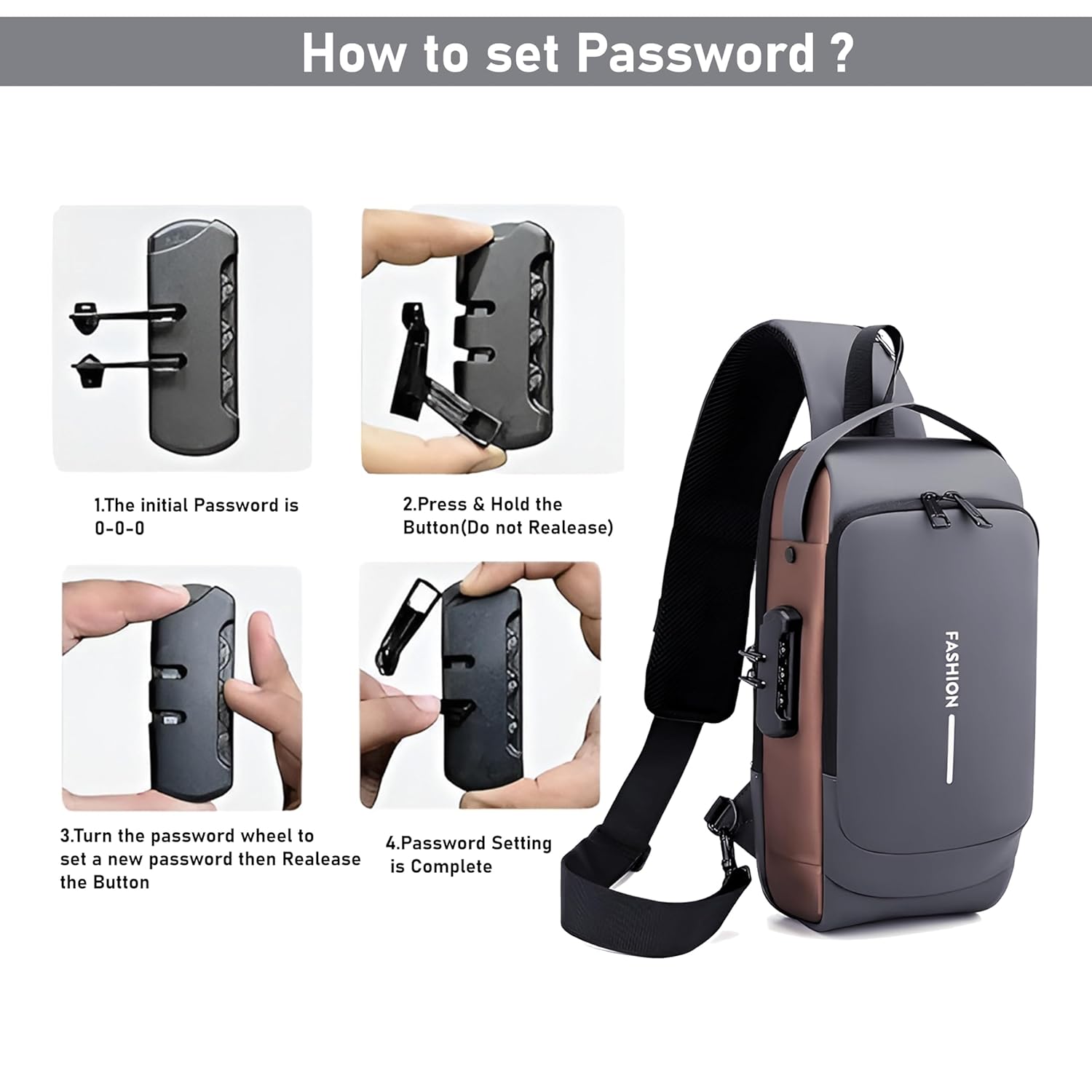 Storite Sling Bag for Men Stylish Crossbody Backpack for Men & Women, Anti-Theft Chest Bag with USB Charging Port, Messenger Bags, Casual Shoulder Bag (Grey Brown - 17 x 9 x 32 Cm)